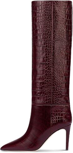 Women's Fashion Crocodile High Stiletto Heel Knee High Boots 3.94inch/10cm Pointed Closed Toe Pull On High Heel Long Boots Fall Winter Dressy Tall Boots for Women in Saudi Arabia
