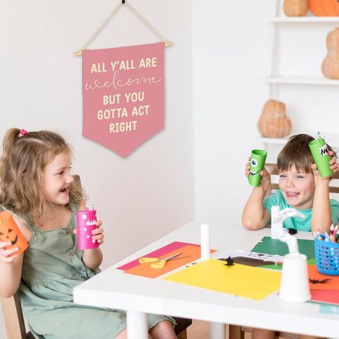 All Are Welcome Wall Decor, All Y'all Are Welcome But You Gotta Act Right Wall Hanging Pennant Flag, Funny Classroom Home Living Room Office Wall Art Decor in Saudi Arabia
