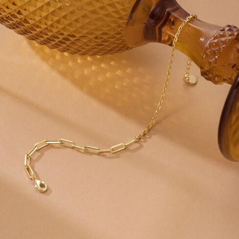 Gold Bracelets for Women 14K Gold Bracelet for Women Paperclip Bracelets for Womens Smooth and Glossy Regular Geometric Link Chain Paperclip Link Bracelet For Womens in Saudi Arabia