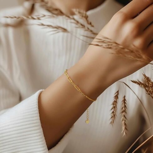 Gold Bracelets for Women 14K Gold Bracelet for Women Paperclip Bracelets for Womens Smooth and Glossy Regular Geometric Link Chain Paperclip Link Bracelet For Womens in Saudi Arabia