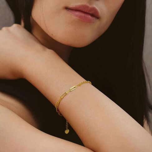 Gold Bracelets for Women 14K Gold Bracelet for Women Paperclip Bracelets for Womens Smooth and Glossy Regular Geometric Link Chain Paperclip Link Bracelet For Womens in Saudi Arabia