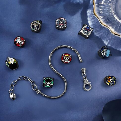 DIY OP Fun Charm Bracelet Gift, 9 Cartoon Style Mini Chibi Skull Faces, Luffy, Zoro, Nami, Sanji, Usopp, Robin & More, Removable Alloy Chain for Anime Fans in Saudi Arabia