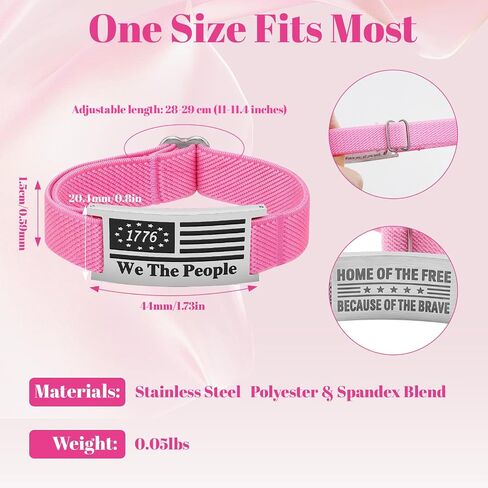 Patriotic Bracelets for Women, Independence Day,Stainless Steel American Flag Adjustable Elastic Nylon Bracelet 4th of July Gift for Women, Her, Mom, Daughter, Wife, Teen, Girlfriend in Saudi Arabia