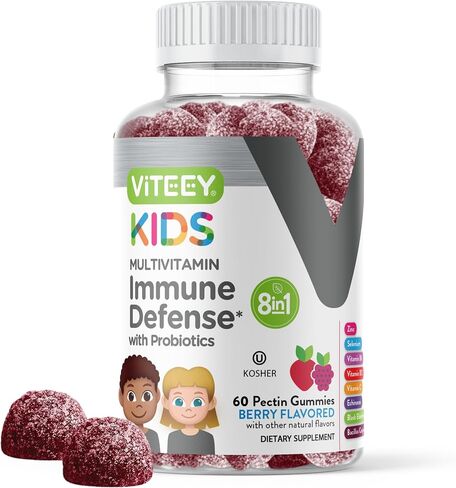 Kids Multivitamin Gummies with Probiotics - 8-1 Kids Vitamins for Immune Health Support with Vitamin C, D3, B12, B6, Zinc, Elderberry, Selenium - Vegetarian - Chewable Tasty Berry Flavored Gummy in Kuwait