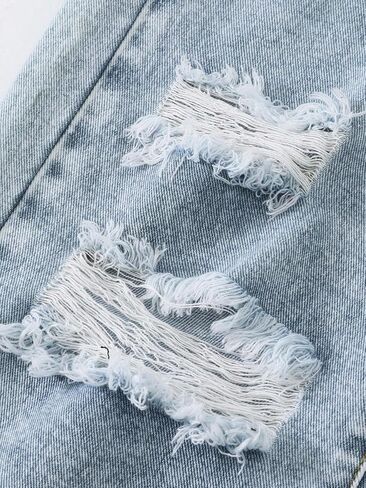 Girls Ripped Jeans Cross Waist Distressed Wide Leg Denim Pants Baggy Trouser in Kuwait