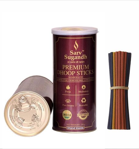 Premium Dhoop Sticks | Bambooless, Charcoal-Free, Long Lasting Natural Fragrance for Pooja & Meditation in Reusable Tin (Sandalwood | Rose | Oudh | Nag Champa | Lavender) in Saudi Arabia