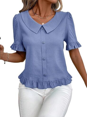 Urchics Womens Short Sleeve Blouses Women Solid Color Front Button Short Sleeve Casual Top Blouse in Saudi Arabia