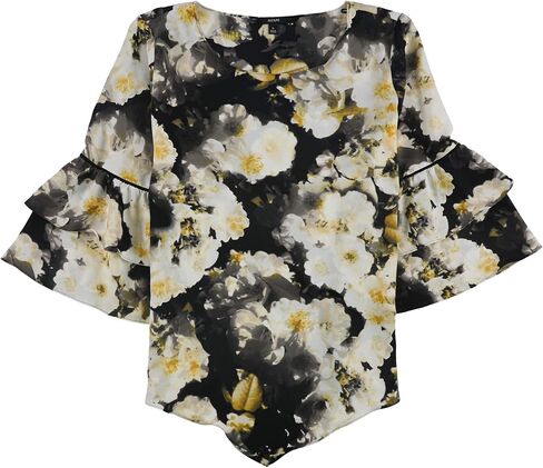 Alfani Womens Floral Tiered Sleeve Shell Blouse, Black, X-Large in Kuwait
