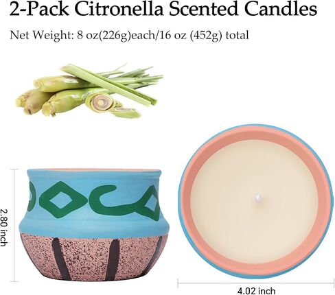 2 Pack Citronella Candles in Coarse Pottery Container, Natural Soy Wax Candle Outdoor and Indoor in Saudi Arabia