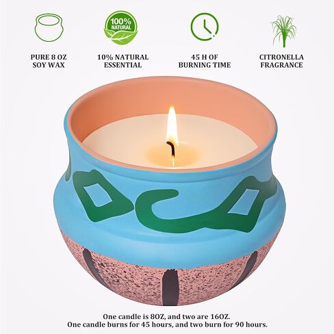 2 Pack Citronella Candles in Coarse Pottery Container, Natural Soy Wax Candle Outdoor and Indoor in Saudi Arabia
