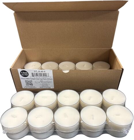 Stonebriar 40 Pack Unscented Mega Oversized Clear Cup Tea Light Candles with 9 Hour Extended Burn Time in Kuwait