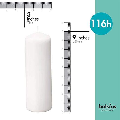 6 شموع عمود بيضاء من BOLSIUS - مجموعة شموع مقاس 3x9 بوصة - حرق نظيف لأكثر من 116 ساعة - بدون زيت النخيل - 0% دهون حيوانية - جودة أوروبية ممتازة - أعمدة غير معطرة بدون قطرات في أي مناسبة in Kuwait