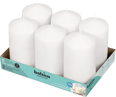 6 شموع عمود بيضاء من BOLSIUS - مجموعة شموع مقاس 3x9 بوصة - حرق نظيف لأكثر من 116 ساعة - بدون زيت النخيل - 0% دهون حيوانية - جودة أوروبية ممتازة - أعمدة غير معطرة بدون قطرات في أي مناسبة in Kuwait