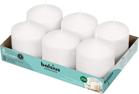 6 شموع عمود بيضاء من BOLSIUS - مجموعة شموع مقاس 3x9 بوصة - حرق نظيف لأكثر من 116 ساعة - بدون زيت النخيل - 0% دهون حيوانية - جودة أوروبية ممتازة - أعمدة غير معطرة بدون قطرات في أي مناسبة in Kuwait