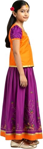 kaatru Thana Girls Pavadai Set D100 - Lehenga Choli - Orange & Violet in Saudi Arabia