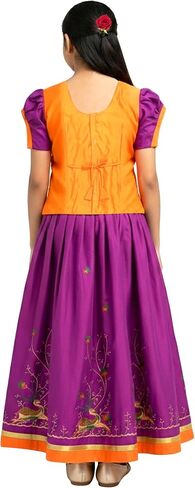 kaatru Thana Girls Pavadai Set D100 - Lehenga Choli - Orange & Violet in Saudi Arabia