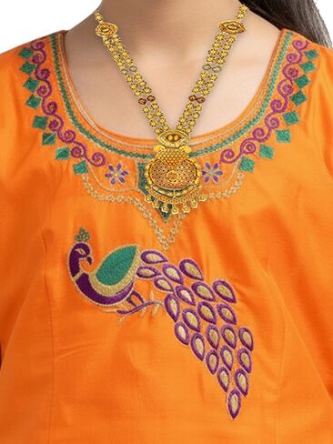 kaatru Thana Girls Pavadai Set D100 - Lehenga Choli - Orange & Violet in Saudi Arabia