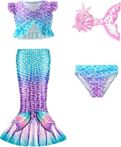 Girls Bathing Suits 5Pcs Set with Cover-Up Skirt,Modest Bikini for Swimming, Pool Party & Birthday Gift (Ages 3-12) in Saudi Arabia