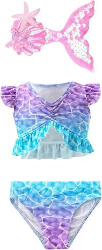 Girls Bathing Suits 5Pcs Set with Cover-Up Skirt,Modest Bikini for Swimming, Pool Party & Birthday Gift (Ages 3-12) in Saudi Arabia