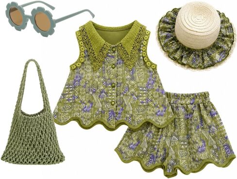 Girls 5 Piece Summer Outfit Set –Shorts Set Toddler Little Girl Vacation Holiday Clothes in Saudi Arabia