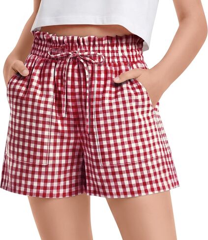 Yooo's Vivi Girls' Gingham Shorts Ruffle Elastic Waist Kids Checkered Lightweight Bottoms with Pockets 5-14 Y Summer in Saudi Arabia