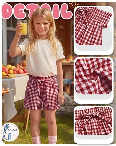Yooo's Vivi Girls' Gingham Shorts Ruffle Elastic Waist Kids Checkered Lightweight Bottoms with Pockets 5-14 Y Summer in Saudi Arabia