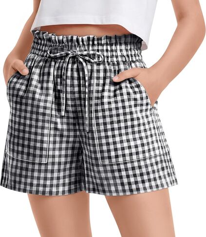 Yooo's Vivi Girls' Gingham Shorts Ruffle Elastic Waist Kids Checkered Lightweight Bottoms with Pockets 5-14 Y Summer in Saudi Arabia