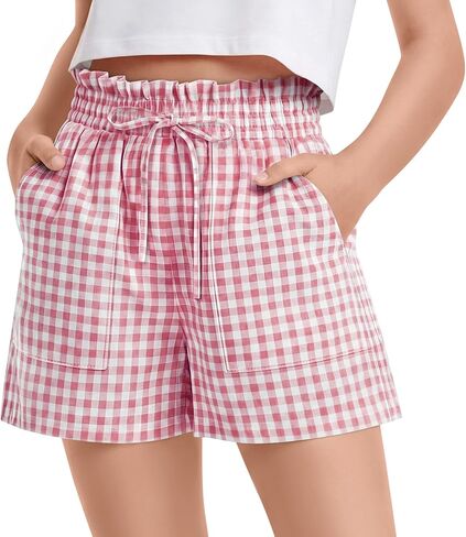 Yooo's Vivi Girls' Gingham Shorts Ruffle Elastic Waist Kids Checkered Lightweight Bottoms with Pockets 5-14 Y Summer in Saudi Arabia