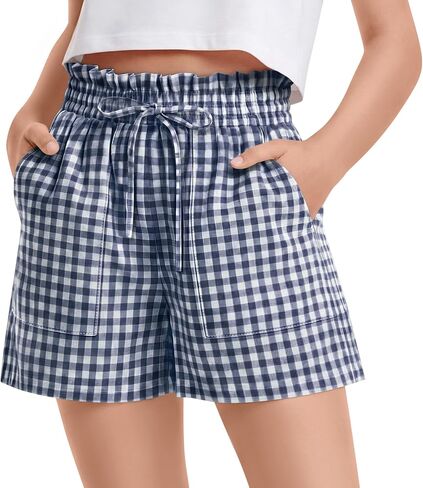 Yooo's Vivi Girls' Gingham Shorts Ruffle Elastic Waist Kids Checkered Lightweight Bottoms with Pockets 5-14 Y Summer in Saudi Arabia