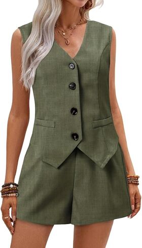 MINTLIMIT Women 2 Piece Outfits Sleeveless Button Down Vest Shorts Business Suits Casual Summer Matching Set 2025 in Kuwait