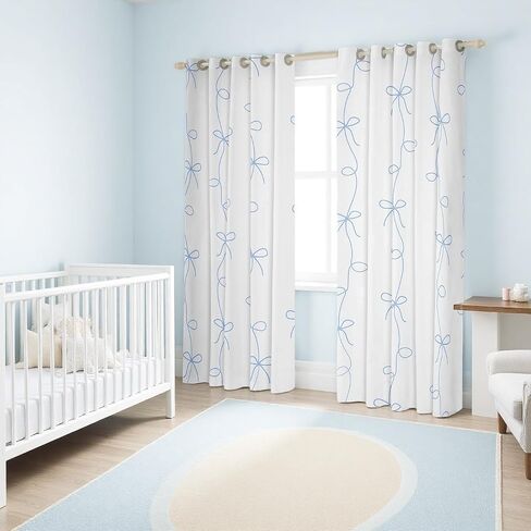 Erosebridal Girls Blue Ribbon Bow Darkening Blackout Curtains,Blue Coquette Bowknot Curtains (2 Panels 42 x 90 Inch) for Kids Bedroom,Princess Bowtie Kitchen Decor,Cute Bows Kawaii Window Treatments in Kuwait