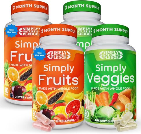 Simply Nature's Promise - Packed with Over 40 Different Fruits & Vegetables - Made with Whole Food Superfoods - Bilberry Extract – 100% Soy Free - 90 Count (Pack of 4) in Kuwait