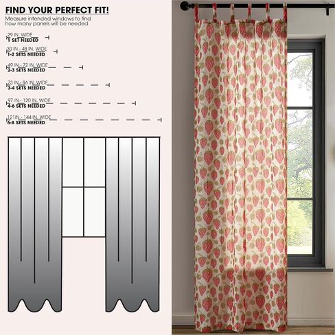 Urban Lifestyle Sheer Curtain Panel, 38" x 84", Strawberry Print, Light Filtering Window Treatment with Tab Top, Cute Fruit Design Drapery for Girls Room, Kitchen, Living Room in Saudi Arabia