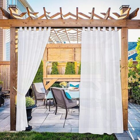 NICETOWN 2 Panels Patio Curtains Outdoor Waterproof, Sticky Tab Top Porch Decor Indoor Outdoor Curtains & Drapes Lightweight & Airy for Garden/Sun Room, White, W54 x L108 in Kuwait