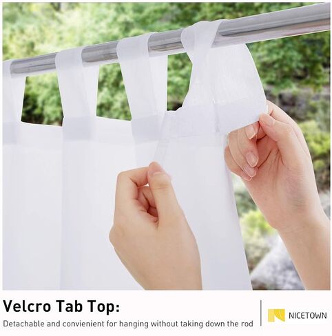 NICETOWN 2 Panels Patio Curtains Outdoor Waterproof, Sticky Tab Top Porch Decor Indoor Outdoor Curtains & Drapes Lightweight & Airy for Garden/Sun Room, White, W54 x L108 in Kuwait