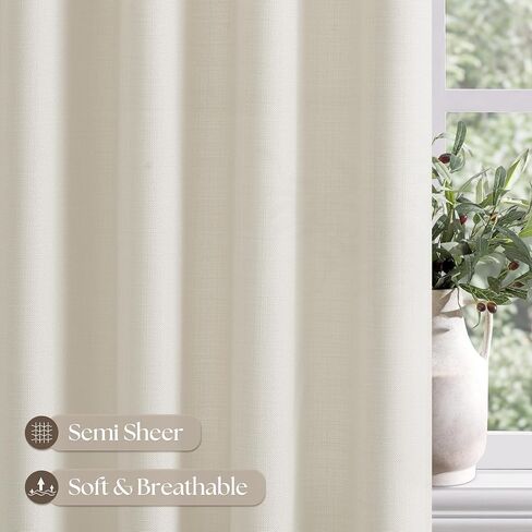Extra Wide Linen Privacy Curtains 120 Inches Long 70 Inch Wide 1 Panel Pinch Pleated Curtain for Living Room Semi Sheer Drapes Modern Cream Ivory Extra Long Curtains Hooks Rings Off White 70x120 in Saudi Arabia