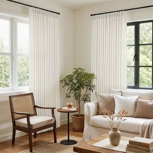 Extra Wide Linen Privacy Curtains 120 Inches Long 70 Inch Wide 1 Panel Pinch Pleated Curtain for Living Room Semi Sheer Drapes Modern Cream Ivory Extra Long Curtains Hooks Rings Off White 70x120 in Saudi Arabia