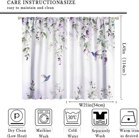 Abstract Eucalyptus Hummingbird Rod Pocket Blackout Curtains,Thermal Insulated Room Darkening Watercolor Purple Eucalyptus Floral Hummingbird Window Treatment,2 Panels 45L x 21W in Saudi Arabia