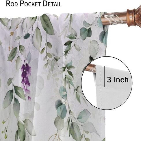 Abstract Eucalyptus Hummingbird Rod Pocket Blackout Curtains,Thermal Insulated Room Darkening Watercolor Purple Eucalyptus Floral Hummingbird Window Treatment,2 Panels 45L x 21W in Saudi Arabia