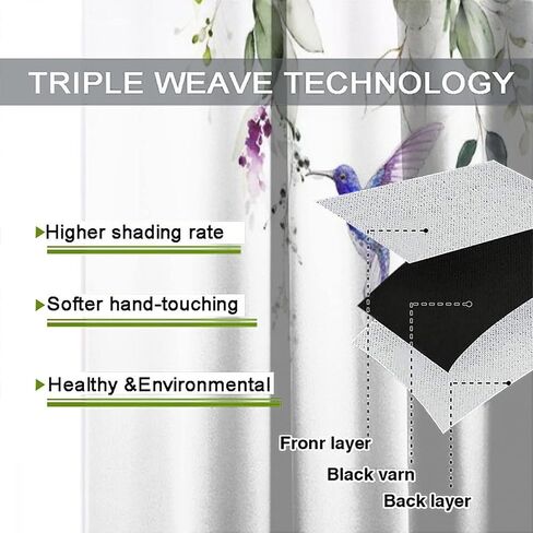 Abstract Eucalyptus Hummingbird Rod Pocket Blackout Curtains,Thermal Insulated Room Darkening Watercolor Purple Eucalyptus Floral Hummingbird Window Treatment,2 Panels 45L x 21W in Saudi Arabia