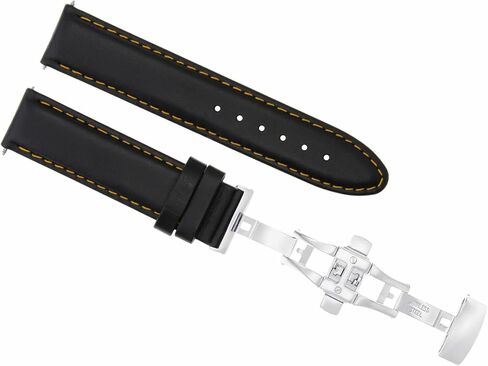 Ewatchparts 24mm Leather Watch Band Smooth Strap Compatible With Tudor Fastrider Black Shield Black With Orange Stitching in Kuwait