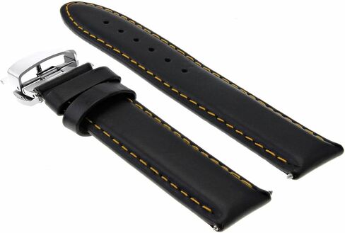 Ewatchparts 24mm Leather Watch Band Smooth Strap Compatible With Tudor Fastrider Black Shield Black With Orange Stitching in Kuwait