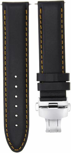 Ewatchparts 24mm Leather Watch Band Smooth Strap Compatible With Tudor Fastrider Black Shield Black With Orange Stitching in Kuwait