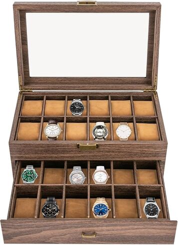 24 Slots Watch Box Watch Case Mens Jewelry Holder Watch Display Case w/Drawer in Saudi Arabia
