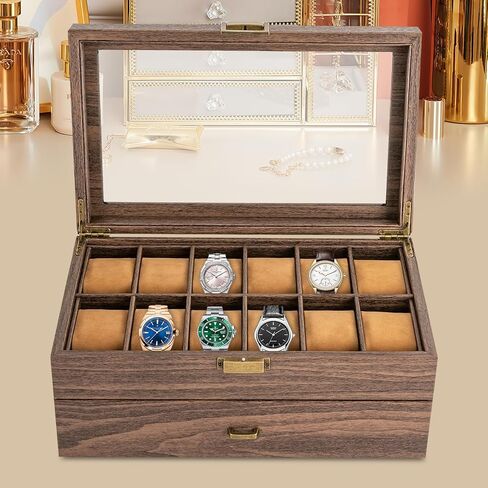 24 Slots Watch Box Watch Case Mens Jewelry Holder Watch Display Case w/Drawer in Saudi Arabia