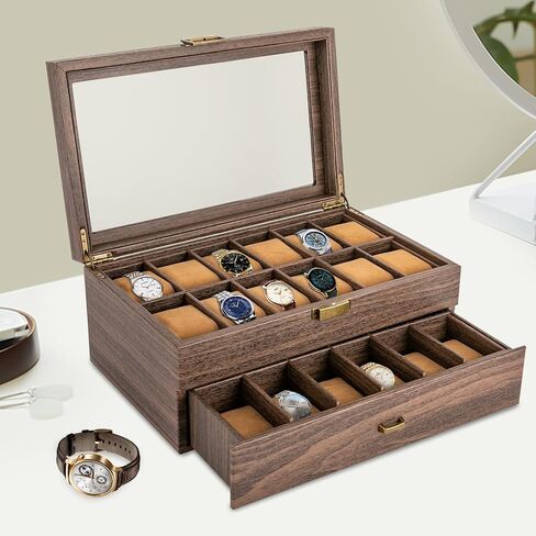 24 Slots Watch Box Watch Case Mens Jewelry Holder Watch Display Case w/Drawer in Saudi Arabia
