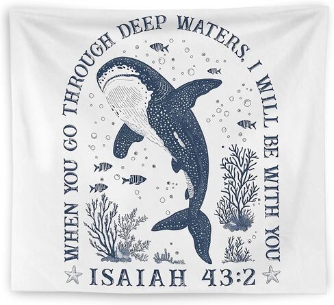 WNAGT Whale Shark Ocean Christian Tapestry Wall Hanging, Bible Verse Decor, Isaiah 43:2 Scripture Coastal Beach Wall Blanket Decor for Home Bedroom Living Room, 50x60 Inch in Saudi Arabia
