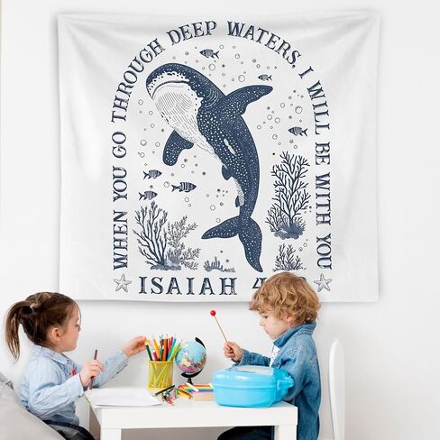 WNAGT Whale Shark Ocean Christian Tapestry Wall Hanging, Bible Verse Decor, Isaiah 43:2 Scripture Coastal Beach Wall Blanket Decor for Home Bedroom Living Room, 50x60 Inch in Saudi Arabia