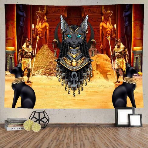 Ine Ive Ancient Egyptian Godness Bastet Tapestry Egyptian Temple Pyramid Pharaoh Mysterious Tapestries Wall Hanging 80x60inch for Bedroom Living Room Dorm Decor in Saudi Arabia