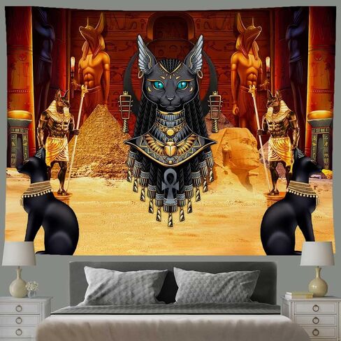 Ine Ive Ancient Egyptian Godness Bastet Tapestry Egyptian Temple Pyramid Pharaoh Mysterious Tapestries Wall Hanging 80x60inch for Bedroom Living Room Dorm Decor in Saudi Arabia